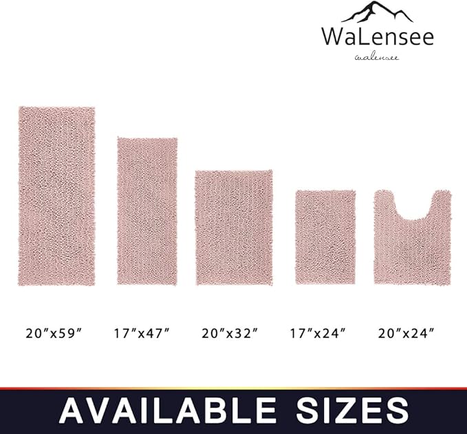 Walensee Bathroom Rug 2 Pieces Set Non Slip Bath Mat (20"x32" Plus 20"x32" Dusty Pink) Water Absorbent Super Soft Shaggy Chenille Machine Washable Dry Extra Thick Perfect Carpet for Shower Floor