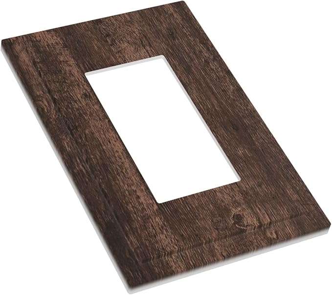 Decorative Outlet Covers Rustic Dark Brown Wood Grain 1 Gang Single Rocker Light Switch Cover Plate Wall Plates GFCI Faceplate for Farmhouse Bedroom Decor