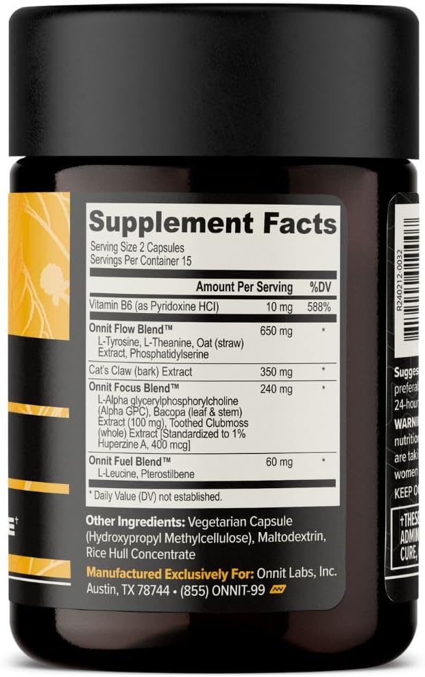 ONNIT Alpha Brain Nootropic Capsules for Men & Women, IGEN Non-GMO Tested Memory, Focus & Mental Clarity, with L-Theanine and Vitamin B6, 30 Count Each, Pack of 3 (90 Capsules)