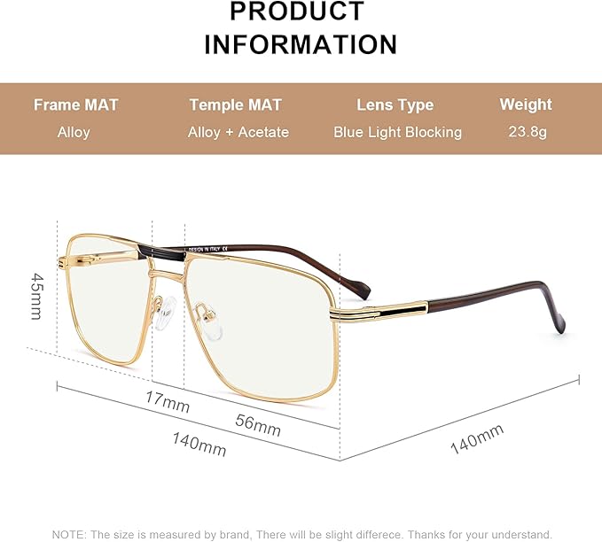 Reading Glasses for Men Square Double Bridge Blue Light Blocking Computer Readers