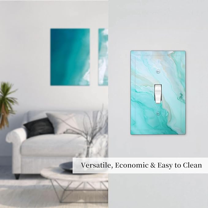 Teal Gold Marbling Turquoise Print Decorative Light Switch Cover 1 Gang Single Toggle Device Electrical Faceplate Switchplates Decorator Outlet Wall Plate for Bathroom Living Room Home Decor