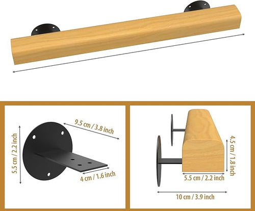 10FT Wooden Stair Handrails,Hand Railings for Stairs Indoor Outdoor Wall Mount Support Wood Handrails,Non-Slip Sturdy Staircase Handrail Safety Grab Bar Rod Complete Kit for Home,Lofts,Guardrail