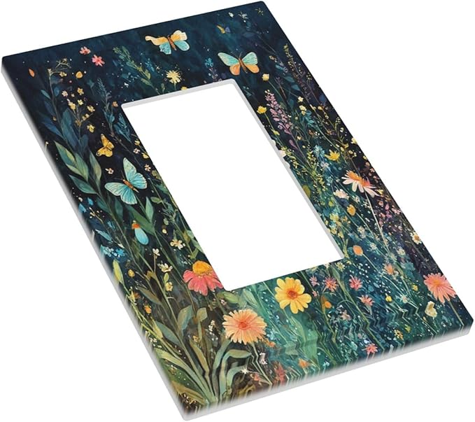 Decorative Outlet Covers Boho Vintage Floral Flower Butterfly 1 Gang Single Rocker Light Switch Cover Plate Wall Plates GFCI Faceplate for Bedroom Home Decor
