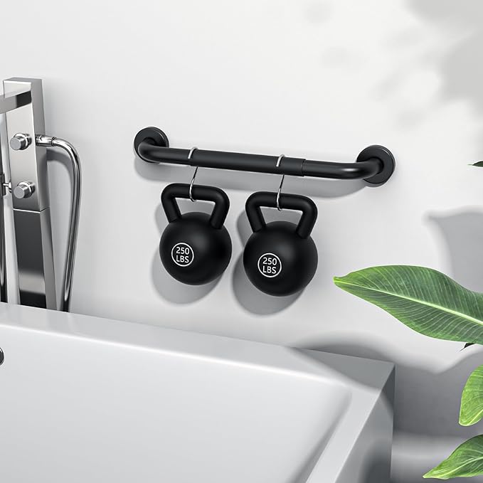 2 Pack 16 Inch Black Shower Grab Bar w/Anti Slip Rubber Grip,ZUEXT Stainless Steel Bath Grab Bar,Bathroom Balance Bar,Wall Mount Safety Handrail Support,Handicap Injury Elderly Senior Assist Handle