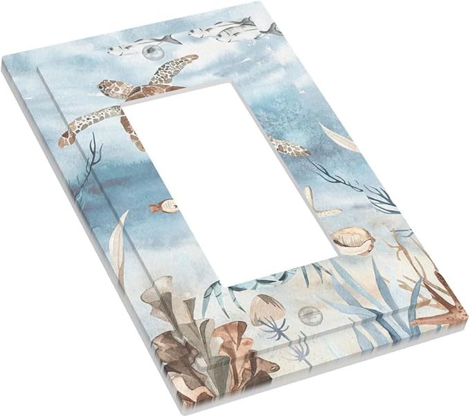 Decorative Outlet Covers Sea Turtle Coral Reef Nauticaltheme 1 Gang Single Rocker Light Switch Cover Plate Wall Plates GFCI Faceplate for Kids room Bathroom Decor