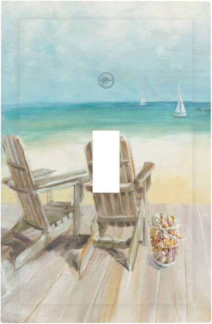 Light Switch Cover Beach Beach Chair Seascape Blue Ocean 1 Gang Wall Plate Cover Modern Coastal Single Toggle Outlet Covers Decorative Switchplate Electrical Faceplate for Bathroom Bedroom Dec