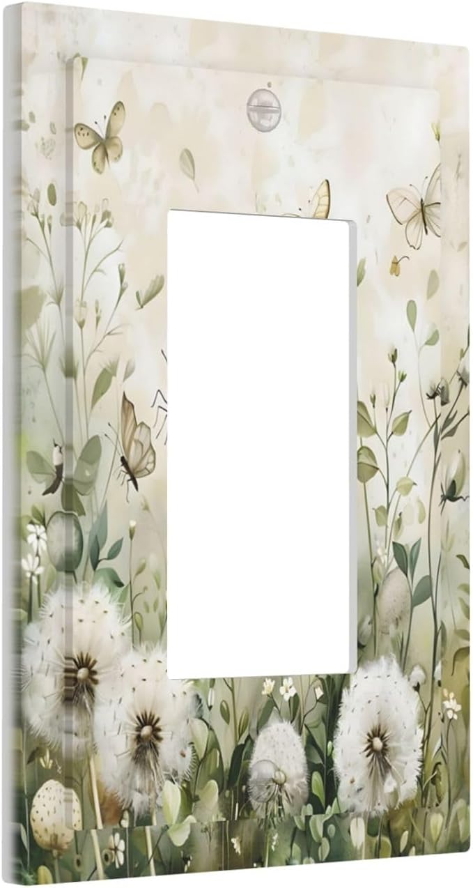 Dandelions Butterflies Watercolor Wildflowers Floral Decorative Outlet Covers 1 Gang Single Rocker Light Switch Cover Plate Wall Plates GFCI Faceplate for Bedroom Living Room Decor