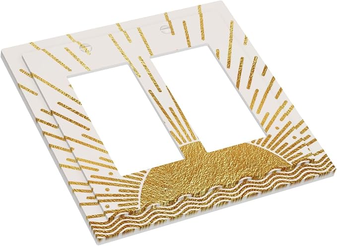 Mid Century Boho Golden Sun Sunrise Sunset Decorative Outlet Covers 2 Gang Double GFCI Rocker Electrical Wall Panels Light Switch Cover Plate for Bed Room Living Room Decor