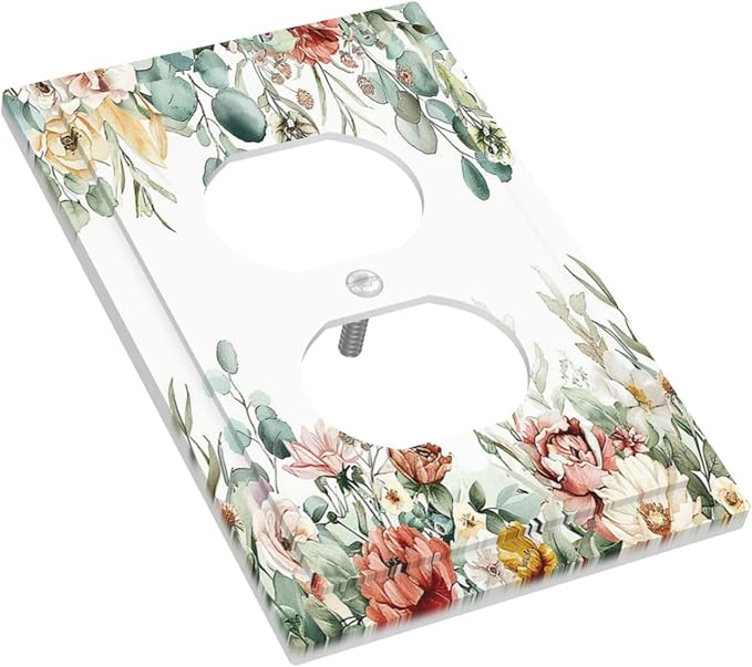 Outlet Covers Vintage Boho Floral Leaves Rustic Sage Botanical 1 Gang Duplex Wall Plate Decorative Switch Plates Electrical Receptacle Faceplate Light Switch Cover for Bedroom Home Decor