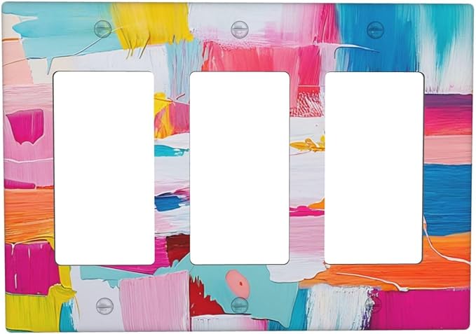 Light Switch Covers Multicoloured Modern Watercolor Oil Painting 3 Gang Rocker Electrical GFCI Decorative Triple Outlet Wall Plate Cover Switchplate for living Room Bedroom Decor