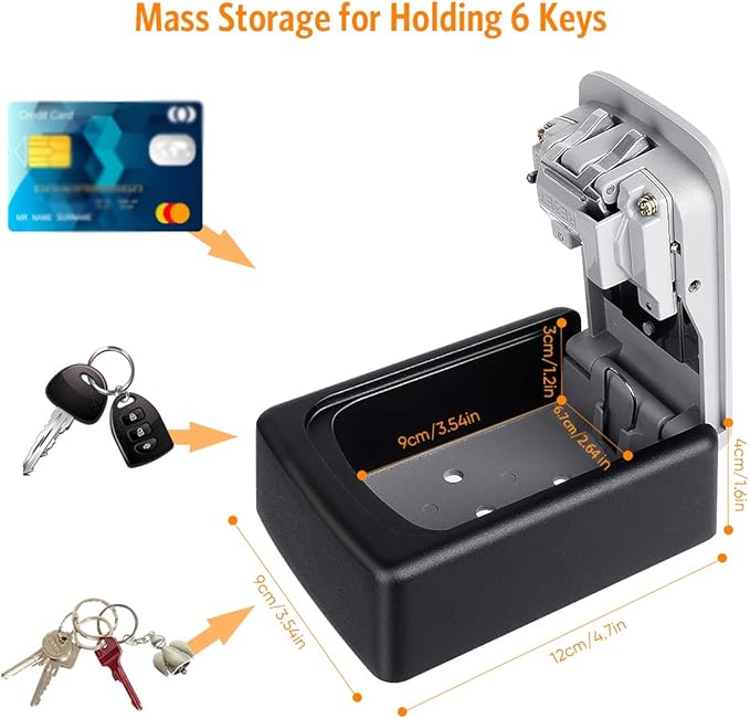 Fayleeko Key Lock Box Wall Mounted, 4 Digit Combination Lockbox for Outside, House Keys - 5 Keys Capacity, Key Safe Security Storage Lock Box for Indoor, Outdoor, Garage, Garden, Store (Black, 1Pack)