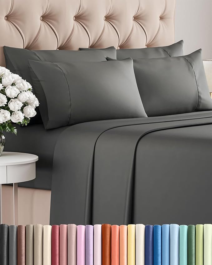 Queen 6 Piece Sheet Set - Cooling & Breathable Bed Sheets - Hotel Luxury Bed Sheets for Women, Men, Kids & Teens - Bedding with Deep Pockets & Easy Fit - Soft and Wrinkle Free - Queen Charcoal Sheets