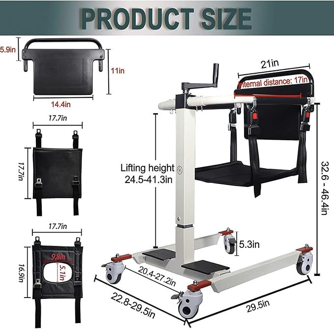 Patient Lift Transfer Chair, Transfer Lift Chair for Disabled, Portable Car Transfer Lift Bed to Wheelchair Transfer Devices, Transfer Chair for Elderly and Disabled (Pu Backrest)