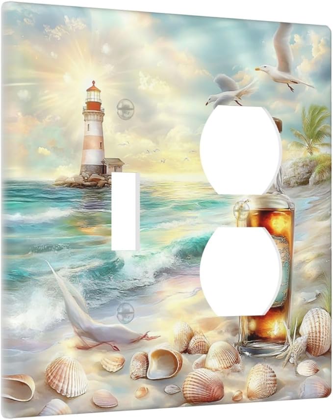 Wallplates Beach Ocean Lighthouse Seashells 1 Toggle 1 Duplex Switch Plate Electrical Gfci Faceplate Decorative Light Switch Covers For Bed Room Living Room Decor