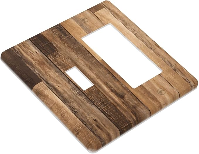 Rustic Brown Wood Splicing Vintage Dark Oak Print Outlet Covers 1 Toggle 1 Rocker Combination Decorative Wall Plate Electrical Switch Plates Light Switch Cover Plate for Farmhouse Home Decor