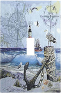 Light Switch Cover Sea Ocean Sand Coast Compass Ship Lighthouse Anchor 1 Gang Wall Plate Cover Single Toggle Outlet Covers Decorative Switchplate Electrical Faceplate for Bathroom Decor