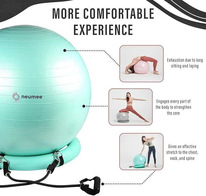 Yoga Ball Chair with 65cm Exercise Ball & 2 Resistance Bands, Stability Base for Home Office, Yoga, Pilates & Fitness, Balance Ball for Posture, Core Strength & Low Impact Workouts