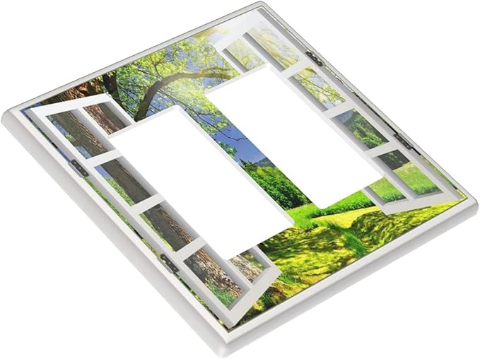 Outlet Covers Window View Green Rustic Nature Wilderness 2 Gang Wall Plate Double Rocker Light Switch Cover Decorative GFCI Receptacle Cover Electrical Switchplate for Bathroom Bedroom Decor