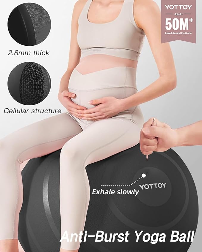 YOTTOY Anti-Burst Exercise Ball for Working Out, Yoga & Pregnancy, Extra Thick Workout Ball for Physical Therapy & Fitness