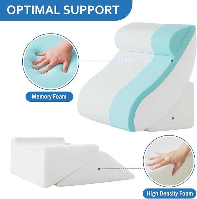 5Pcs Orthopedic Bed Wedge Pillow Set for After Surgery, Adjustable Wedge Pillow for Acid Reflux Relief, Bed Wedge Pillow Post Surgery, Memory Foam Wedge Pillows for Sleeping, White/Grey