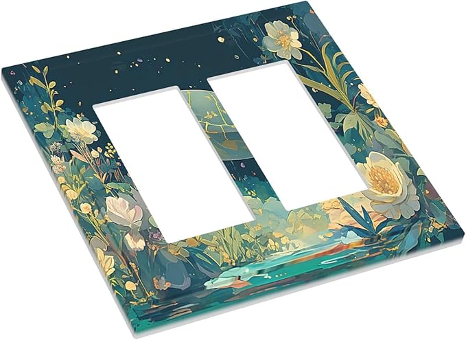 Decorative Outlet Covers Fantasy Sea World Sea Turtle Floral Plant 2 Gang Double GFCI Rocker Electrical Wall Panels Light Switch Cover Plate for Kids Room Nursery Decor
