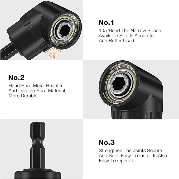 17pcs Flexible Drill Bit Extension, Include 3pcs Impact Socket Adapter 2pcs Hex Shank 105° Right Angle Drill Attachment 10 Short Screwdriver Bits Bendable Drill Bit Extension and 90° Angled Bits