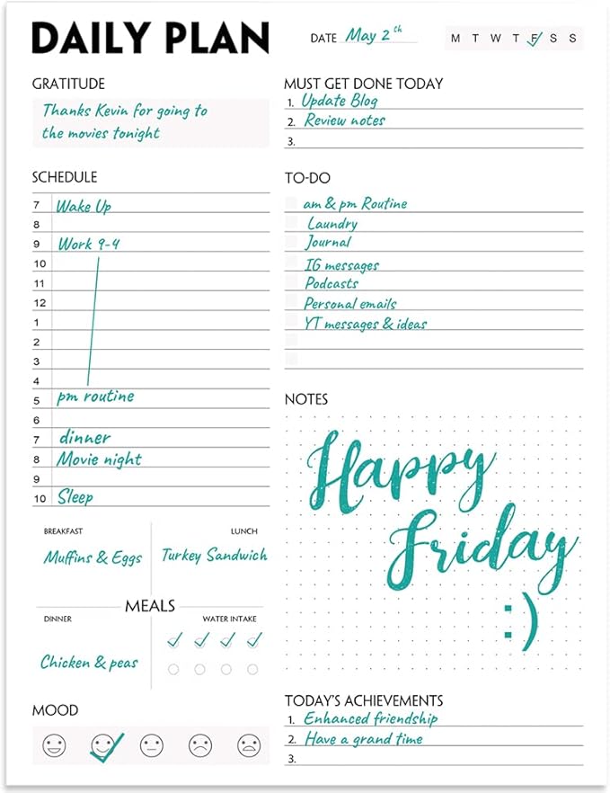 (Pack of 3) A4 Daily Planner Notepad - Tear-Off Daily Planning Pad, Organizer with To Do Lists, Schedule, Appointment, Productivity Tracker, 50 Undated Sheets, 3 Pack, Total 150 Sheets, 8.5 x 11 in