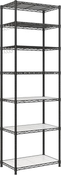 SONGMICS 7-Tier Storage Unit, Wire Shelving, Kitchen Metal Rack With Adjustable Shelves, Shelf Liners, 8 Hooks, for Garage, 13.4 x 23.2 x 70.9 Inches, Black ULGR067B01