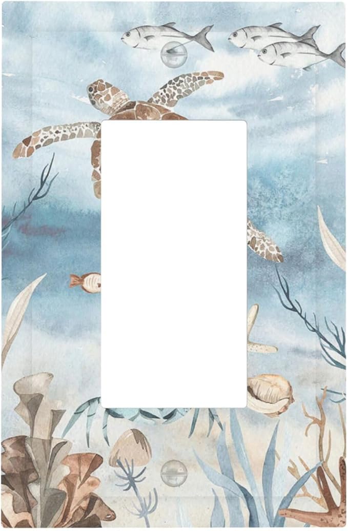Decorative Outlet Covers Sea Turtle Coral Reef Nauticaltheme 1 Gang Single Rocker Light Switch Cover Plate Wall Plates GFCI Faceplate for Kids room Bathroom Decor