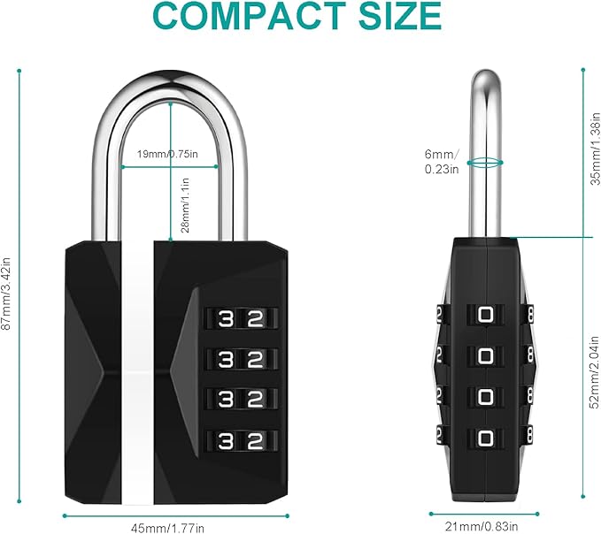ZHEGE Combination Lock for Locker, [2023 Upgraded] Heavy Duty Weatherproof Padlock Combination 4 Digit for Outdoor Fence Shed Gate, White Number Lock for Gym Locker, School Lock, Toolbox (Black)
