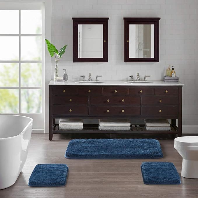 Suchtale Large Bathroom Rug Extra Soft and Absorbent Shaggy Mat (24 x 40, Navy) Machine Washable Microfiber, Non Slip, Luxury Floor Mat With Rubber Back