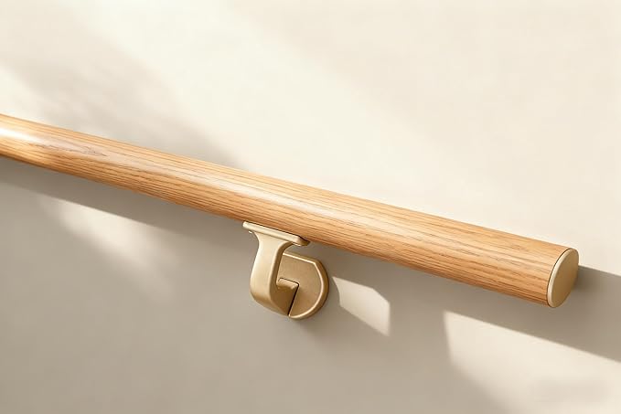 10FT Handrails for Indoor&Outdoor Stairs,Deck,Slope,Modern Aluminum Handrail Set, Wall-Mounted with Zinc-Alloy Brackets，Crafted from Aluminum Alloy (not Solid Wood) Rust-Free (Cherry Wood Grain,10FT)