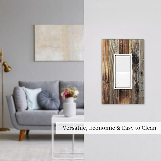 Barn Brown Wood Rustic Weathered Wood Print Decorative Outlet Covers 1 Gang Single Rocker Light Switch Cover Plate Wall Plates GFCI Faceplate for Farmhouse Home Decor