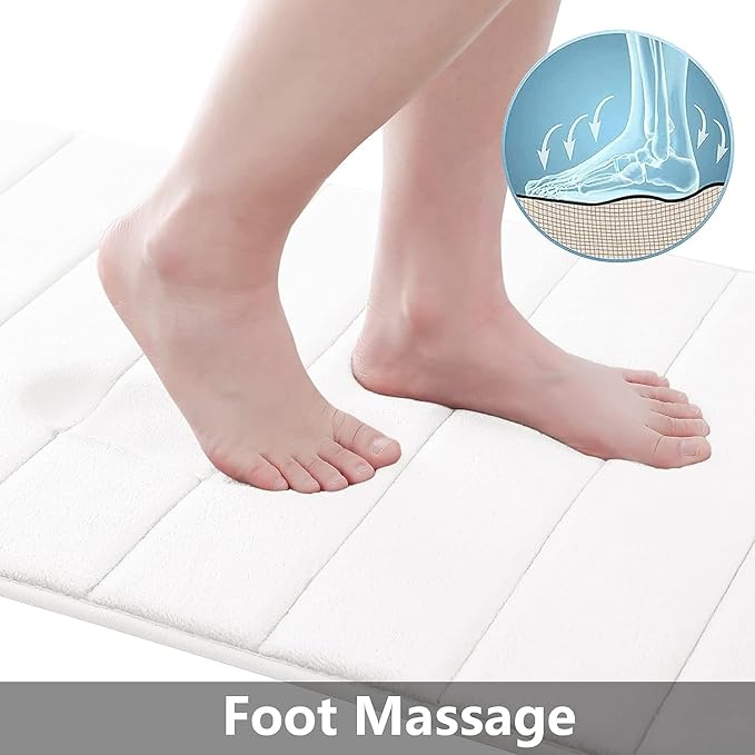 Buganda Memory Foam Bath Mat, 47" x 20", Ultra Soft and Non-Slip Bathroom Rugs, Water Absorbent and Machine Washable Bath Rug Runner for Bathroom, Shower, and Tub, White