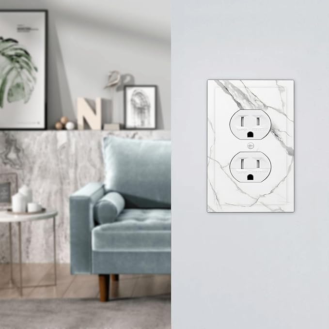 White Marble Abstract Luxurious Print Outlet Covers 1 Gang Duplex Light Switch Cover Decorative Switch Plates Electrical Receptacle Faceplate Wall Plate for Bathroom Kitchen Home Decor