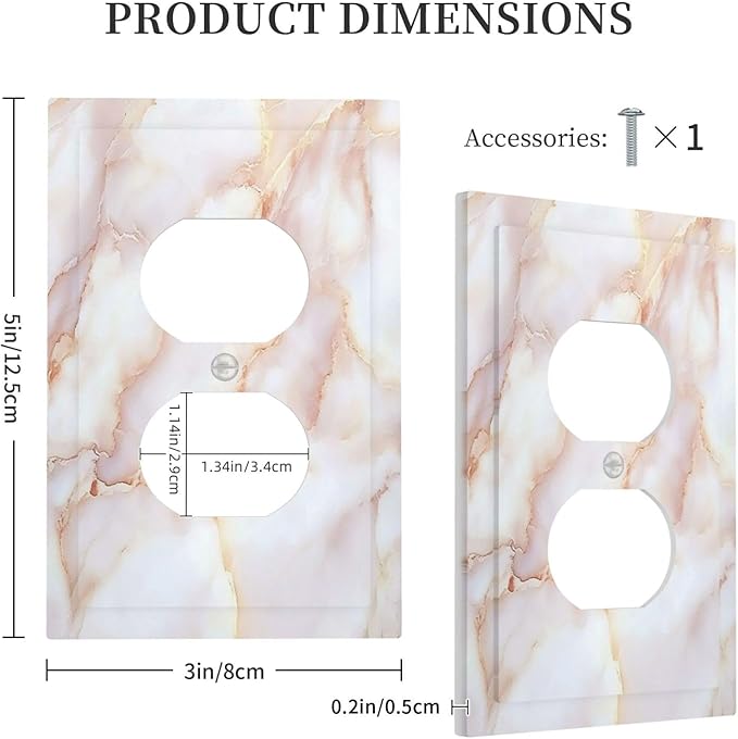 Outlet Covers Pink Jade Marble Granite 1 Gang Duplex Light Switch Cover Decorative Switch Plates Electrical Receptacle Faceplate Wall Plate For Bathroom Kitchen Decor