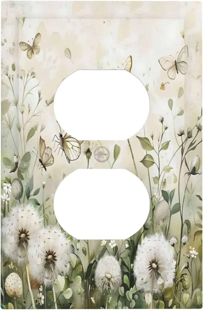 Dandelions Butterflies Watercolor Wildflowers Floral Outlet Covers 1 Gang Duplex Light Switch Cover Decorative Switch Plates Electrical Receptacle Faceplate Wall Plate for Bedroom Living Room Decor