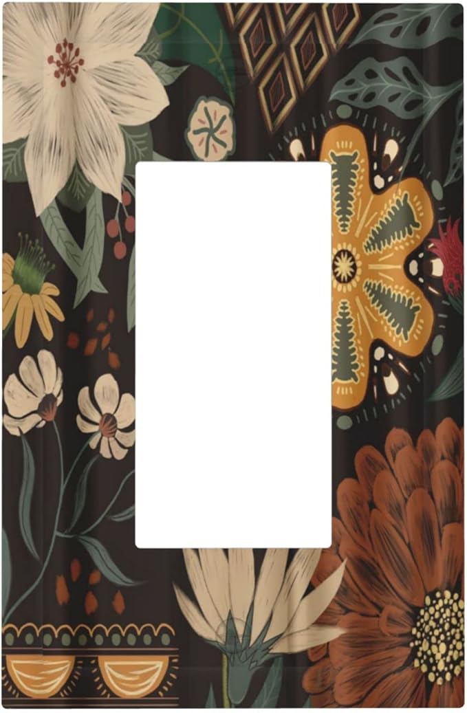 Boho Floral Tropical Leaves Single Rocker Light Switch Cover Bohemian Flowers Botanical 1 Gang Outlet Cover Decorative Gfci Electrical Wall Plate Covers Dimmer Switchplate for Bathroom Decora