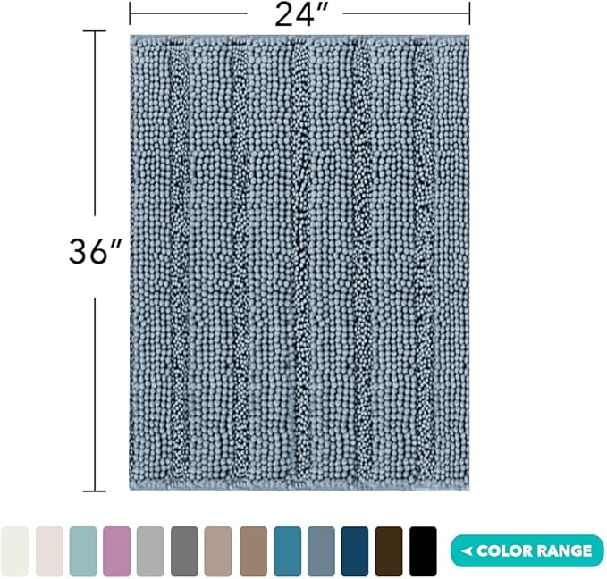 Turquoize Chenille Bath Rugs Shaggy Non Slip Bath Mat 24 x 36 Stone Blue Bath Rug Extra Soft and Absorbent Area Rug, 24"x 36", Stone Blue
