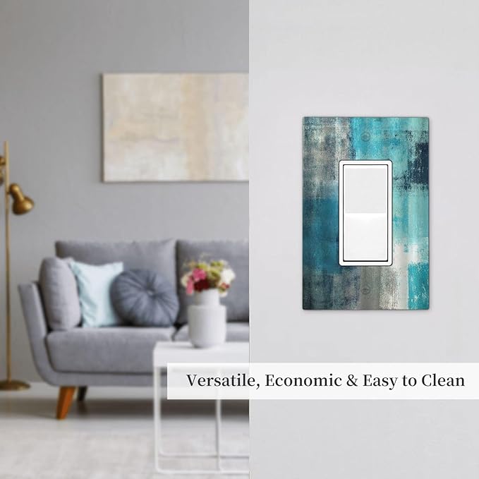 Decorative Outlet Covers Teal Blue Modern Geometric Abstract Turquoise Green 1 Gang Single Rocker Light Switch Cover Plate Wall Plates GFCI Faceplate for living Room Bedroom Decor