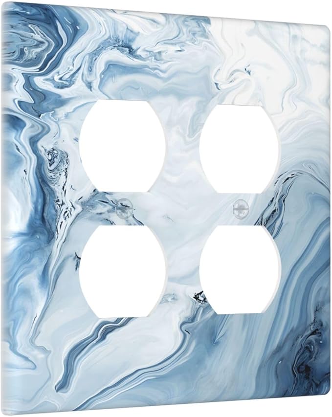 Light Blue Marble Texture Abstract Print Outlet Covers 2 Gang Double Duplex Decorative Light Switch Covers Electrical Wallplates Socket Faceplate for Bathroom Kitchen Home Decor