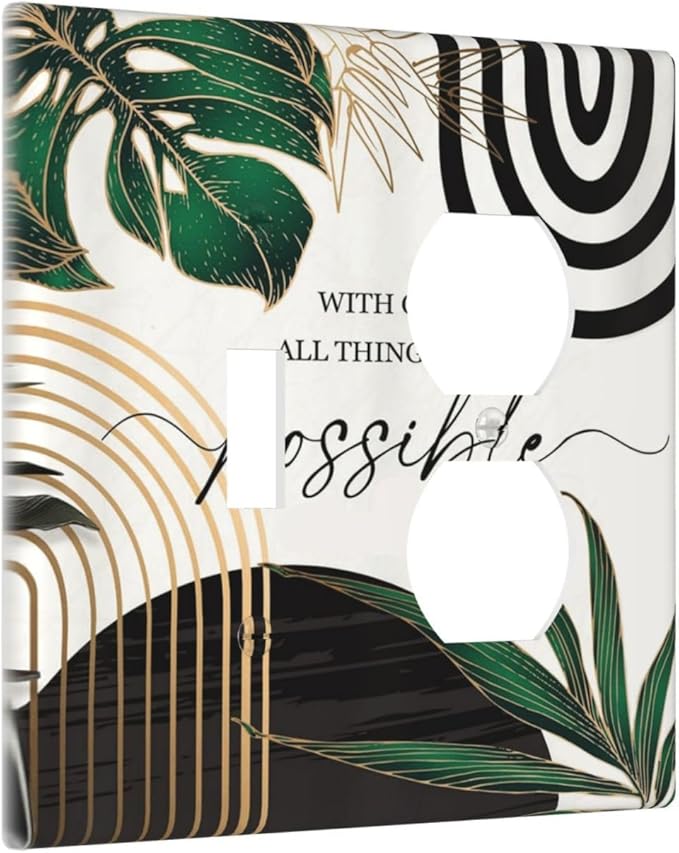 Boho Abstract Tropical Green Palm Leaf Mid Century Wallplates 1 Toggle 1 Duplex Switch Plate Electrical GFCI Faceplate Decorative Light Switch Covers for Office Home Decor