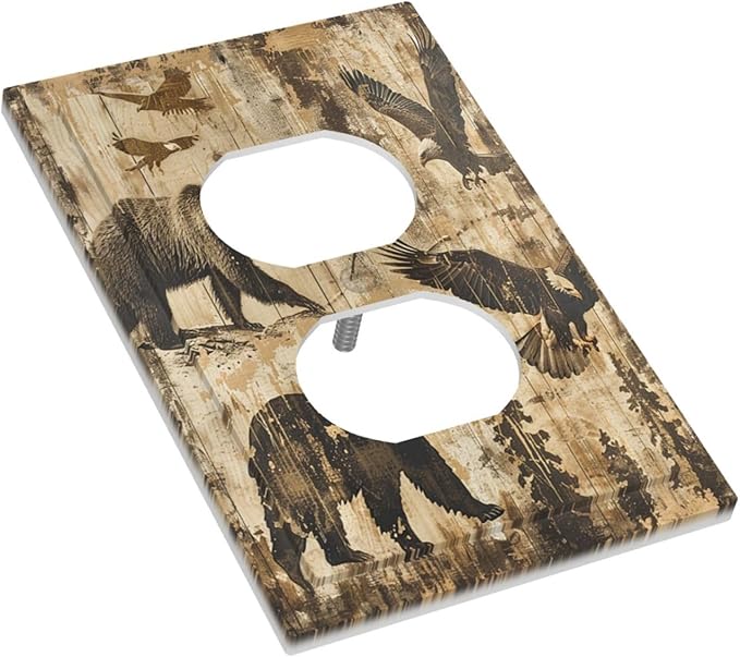 Outlet Covers Vintage Cabin Wildlife Animal Bear Eagle Forest 1 Gang Duplex Wall Plate Decorative Switch Plates Electrical Receptacle Faceplate Light Switch Cover for Farmhouse Bedroom Decor