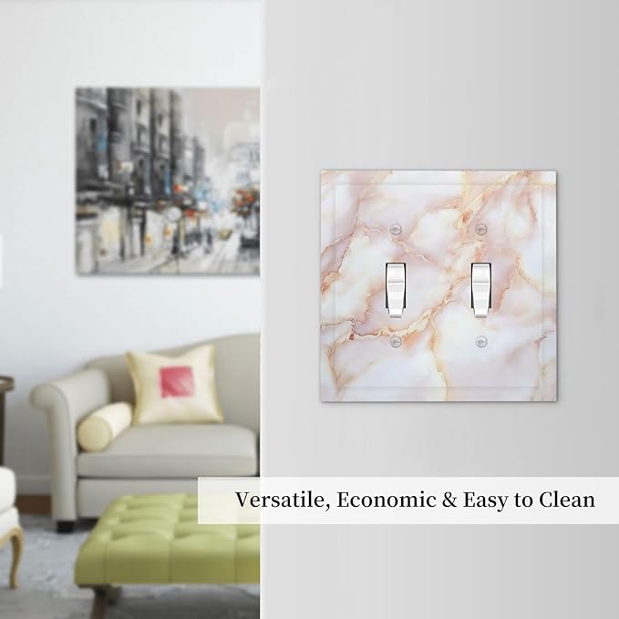 Decorative Switch Plates Pink Jade Marble Granite 2 Gang Double Toggle Outlet Light Switch Cover Wall Plate Electrical Faceplate For Bathroom Kitchen Decor