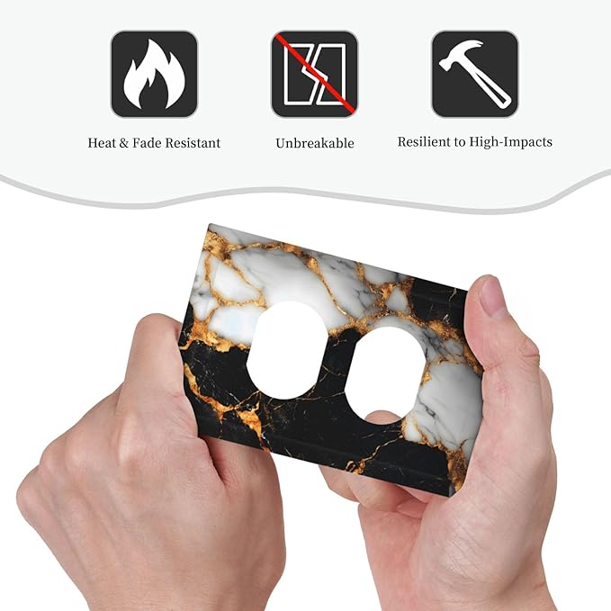 Outlet Covers Black Gold Marble Decorative 1 Gang Duplex Light Switch Cover Plate Receptacle Wall Plate Electrical Switch Plate Covers for Country Bathroom Bedroom Decor