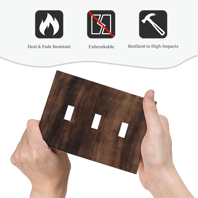 Decorative Switch Plate Covers Rustic Farmhouse Brown Wood Barn Door 3 Gang Light Switch Cover Plate Triple Toggle Wall Plate Light Switch Covers for Bathroom Decor