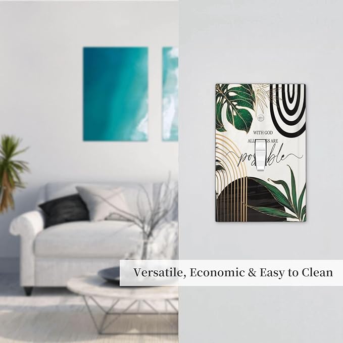 Boho Abstract Tropical Green Palm Leaf Mid Century Decorative Light Switch Cover 1 Gang Single Toggle Device Electrical Faceplate Switchplates Decorator Outlet Wall Plate for Office Home Decor
