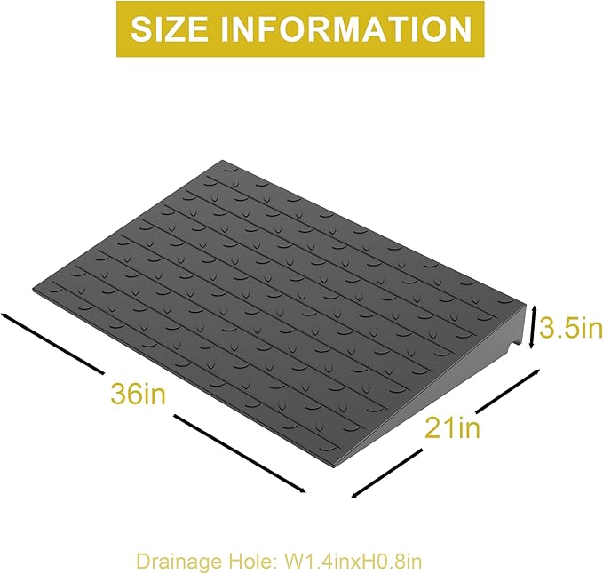 OrangeStar Heavy Duty Rubber Threshold Ramp – 3.5" Rise Wheelchair & Scooter Ramp with Cord Channel, Non-Slip Angled Entry for Doorways, Steps & Garages, 2200 LBS Capacity (Black, 36" Length)