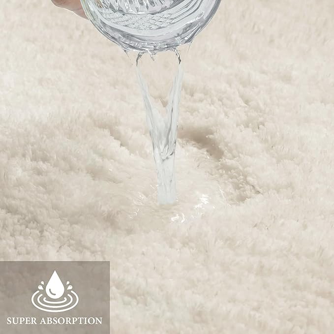 MIULEE Extra Thick Non Slip Bathroom Rug Shaggy Soft Bath Mat Plush Microfiber Absorbent Water for Shower Tub Machine Washable (Ivory, 16x24 Inches)