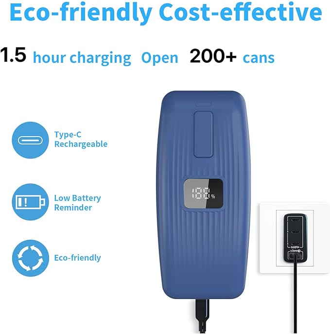 Electric Can Opener – USB Rechargeable with LED Display, Smooth Edge & Auto Stop, One-Touch Hands-Free Automatic Can Opener for Seniors & Arthritis, Works on All Can Types, Food-Safe Kitchen Gadgets